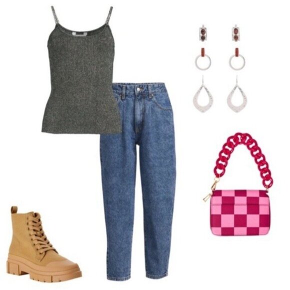 Chain Strap Tank Top Sweater Women Large 11-13 Black Silver Metallic Sleeveless - Picture 9 of 14